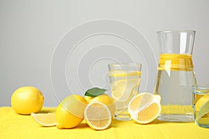 Composition with lemon water and fresh fruits