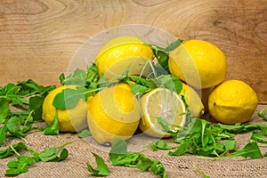 Composition of lemons and green salad