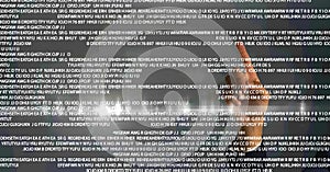 Composition of man touching screen with data processing