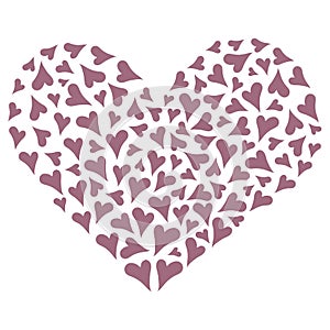 Composition of many bard hearts forming a large heart on a white background