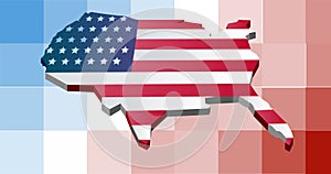Composition of map of usa with american flag on pixelated background