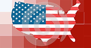 Composition of map of usa with american flag on pixelated background