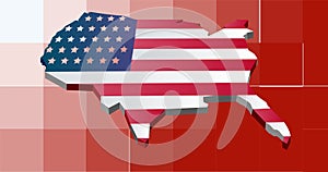 Composition of map of usa with american flag on pixelated background