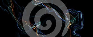 Composition multi colored plume of smoke, black abstract background. Multicolored effect isolated in dark futuristic digital art,