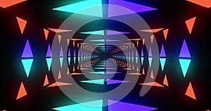 Composition of multicoloured neon grid over black background