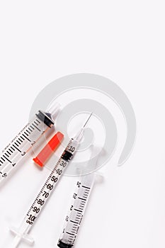 The composition of the needles. Various syringes medical waste.