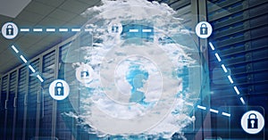 Composition of network of connections with online security padlocks over computer servers