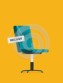 Composition with office chair and sign vacant. Business hiring and recruiting concept. Flat vector illustration