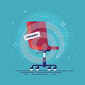 Composition with office chair and a sign vacant. Business hiring and recruiting concept. Vector illustration.