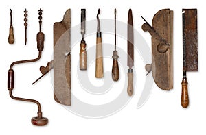 Composición de viejo herramientas madera 