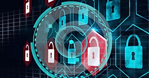 Composition of online security padlock icons and scope scanning