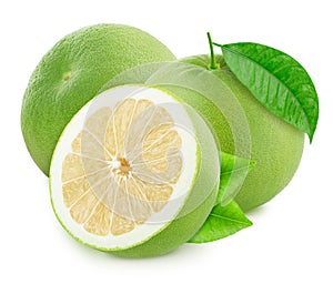 Composition with oroblancos isolated on white background.