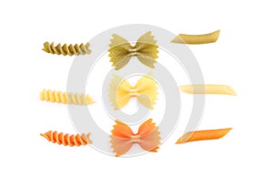 Composition of pasta in three colors.