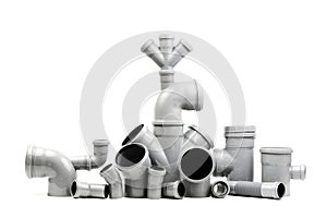 Composition from plastic pvc pipes, isolated on white