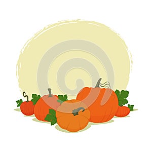 Composition with pumpkins,  leaves and place for text on a white background. Thanksgiving or Halloween decoration. Greeting card,