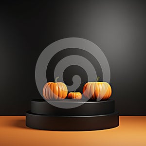 Composition with pumpkins on podium for Halloween or Thanksgiving day.Generative AI