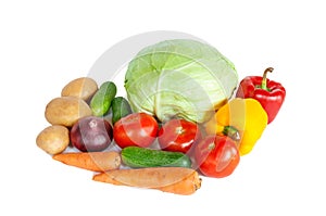 Composition with raw vegetables on white