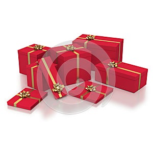 Composition of red gift boxes on white background