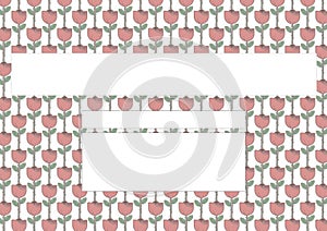 Composition of repeated red flower design on white background with white rectangular copy spaces