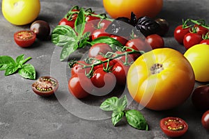 Composition of ripe fresh tomatoes of different varieties