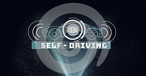 Composition of self driving car drawing with light trails on black background