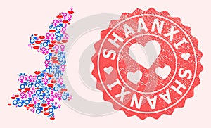 Composition of Sexy Smile Map of Shaanxi Province and Grunge Heart Stamp