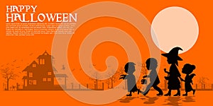 Composition of silhouette Halloween children