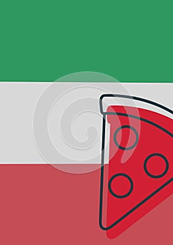 Composition of slice of pizza icon on colourful background
