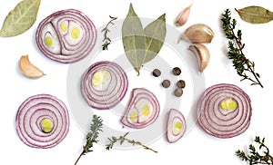 Composition of Sliced Red Onions and Various Spices