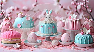 Composition in soft pastel blue colors with Easter sweets