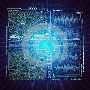 Composition suggests advanced technology and artificial intelligence