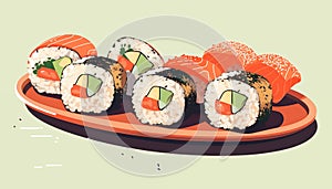 Composition sushi set. Japanese food illustration