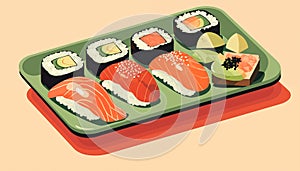 Composition sushi set. Japanese food illustration