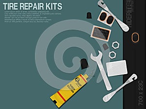 Composition of Tire repair kits on blue background