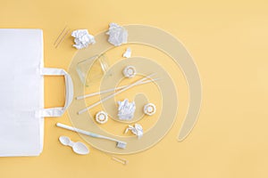 Composition top view, organic garbage and plastic, processing and sorting