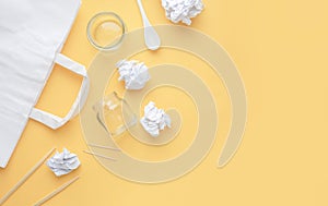 Composition top view, organic garbage and plastic, processing and sorting