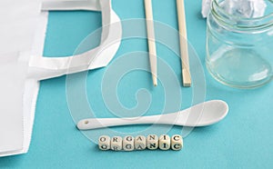 Composition top view, organic garbage and plastic, processing and sorting