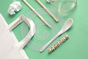 Composition top view, organic garbage and plastic, processing and sorting