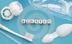 Composition top view, organic garbage and plastic, processing and sorting