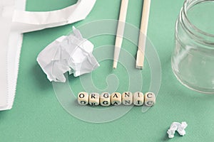 Composition top view, organic garbage and plastic, processing and sorting