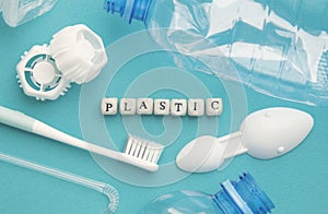 Composition top view, organic garbage and plastic, processing and sorting