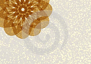 Composition of translucent brown hand shapes forming flower on pale grey with white sparkles