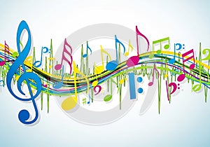 Composition, with treble clefs, eighth notes, and sharp symbols