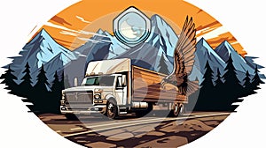 Composition with Truck Compass Mountain and Eagle