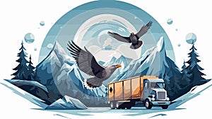 Composition with Truck Compass Mountain and Eagle