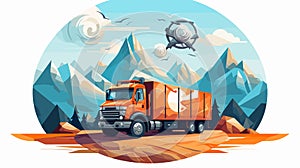 Composition with Truck Compass Mountain and Eagle