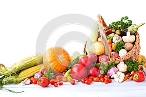 Composition with variety of fresh vegetables and fruits.