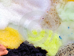 Composition of various cosmetic creams and scrab textures. photo