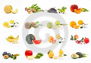 Composition of various fruits on white background