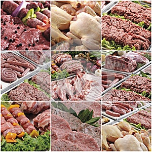 Composition of various meats collage